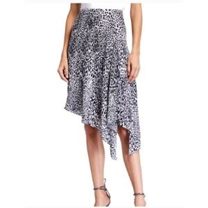 ELIE TAHARI Alexa Leopard Print Asymmetrical Skirt Flowy Satin Black White Sz 6